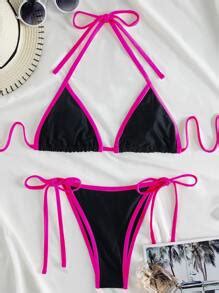 SHEIN Swim Vcay Contrast Binding Triangle Thong Bikini Swimsuit SHEIN USA