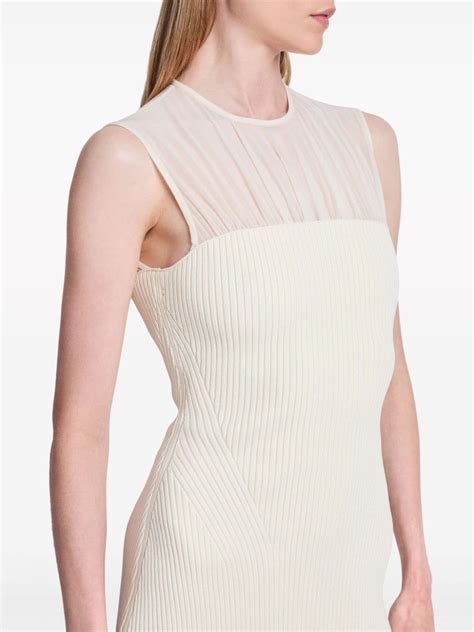 Proenza Schouler Niki Ribbed Knit Panel Pleated Maxi Dress Neutrals