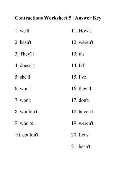 Contractions Worksheet 5 Grammar Activity