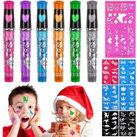 Tattoo Stifte Kinder 6 Glitzer Farben Tattoo Gel Stifte Set Mit 7