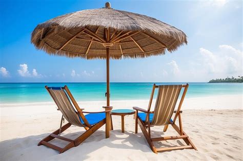 Premium Photo Beautiful Beach Chairs With Umbrella On Tropical White