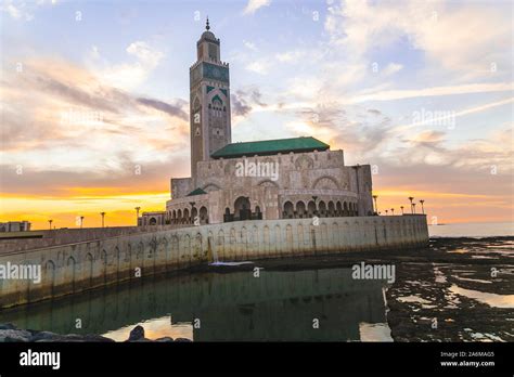 View Of Hassan Ii Mosque At Sunset The Hassan Ii Mosque Or Grande Mosquée Hassan Ii Is A