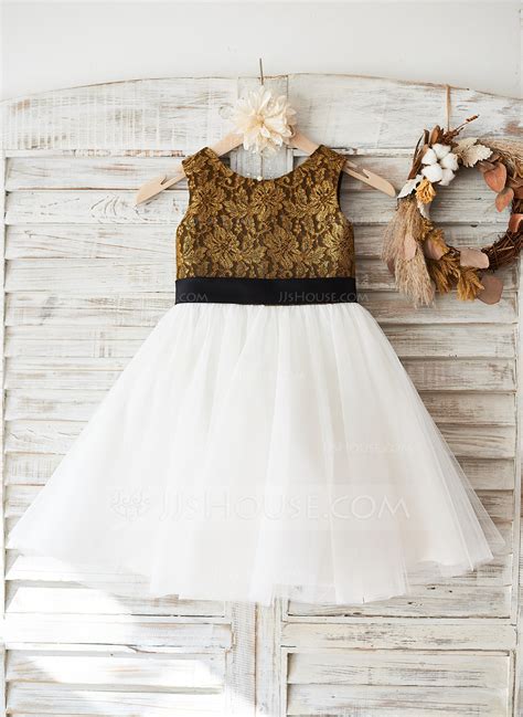 A Lineprincess Knee Length Flower Girl Dress Tullelace Sleeveless