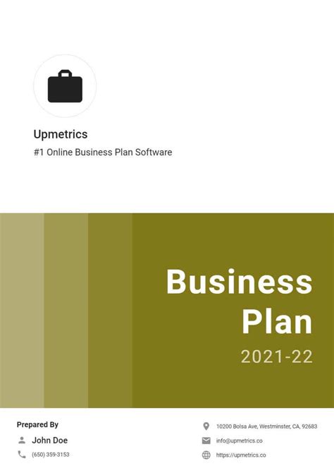 Business Plan Cover Page Template