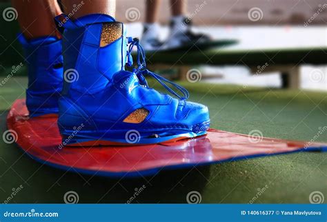 Wake Boarding Boots with Wakeboard in Blue Color, Water Sports Equipment, Objects, Sport Stock ...