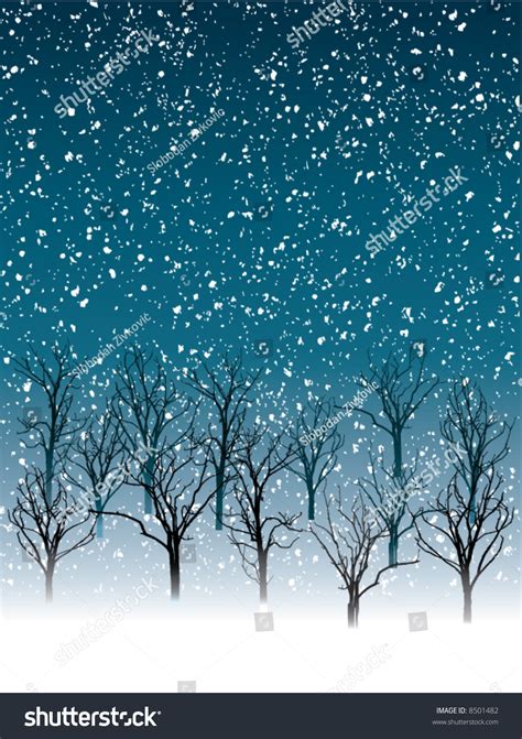 Snow Falling On Naked Tree Forest Stock Vector Royalty Free