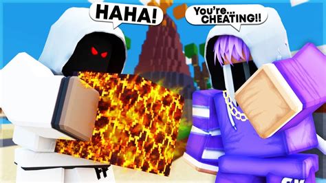 I Secretly Cheated Using The Magma Block Roblox Bedwars Youtube