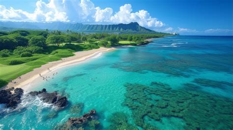 Premium Photo | Aerial view of a beach in Hawaii