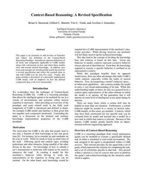 Context Based Reasoning A Revised Specification