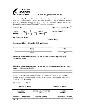 Lacrosse Registration Form Fill Online Printable Fillable Blank