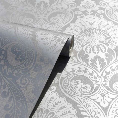 Arthouse Luxe Damask Silver Wallpaper Wilko