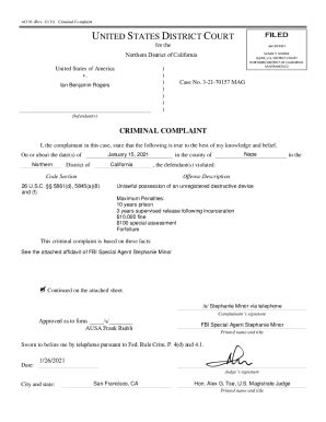 Fillable Online AFFIDAVIT IN SUPPORT OF CRIMINAL COMPLAINT Justice