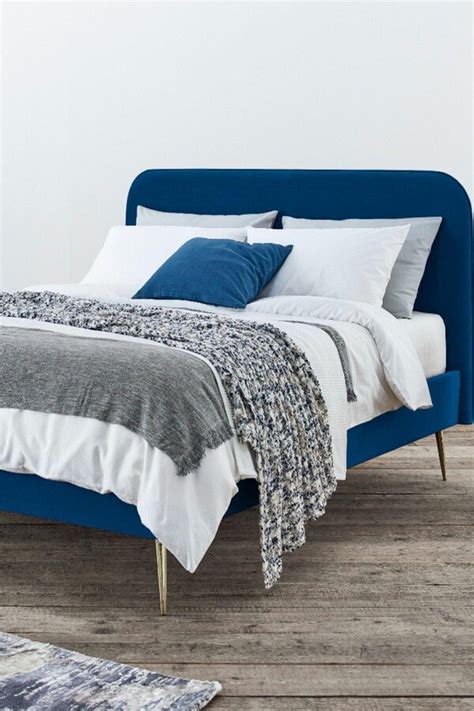 Time Sleep Elona Navy Blue Velvet Upholstered Bed Frame Shopstyle