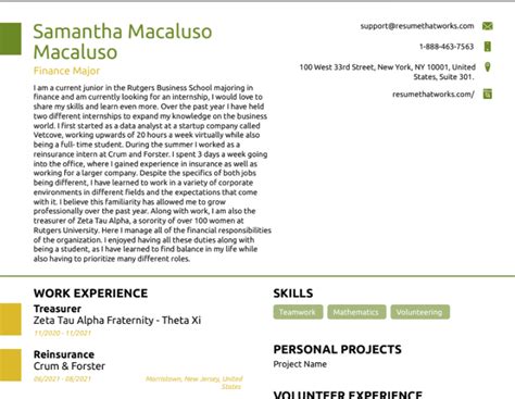 finance major resume template  resumethatworkscom