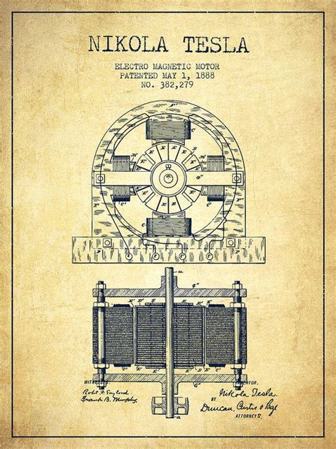 Tesla Print Featuring The Drawing Nikola Tesla Electro Magnetic Motor