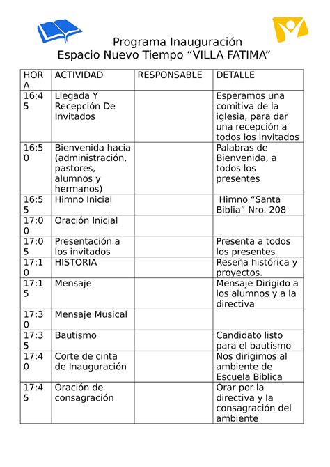 Programa Inauguracion Villa Fatima Programa Inauguración Espacio