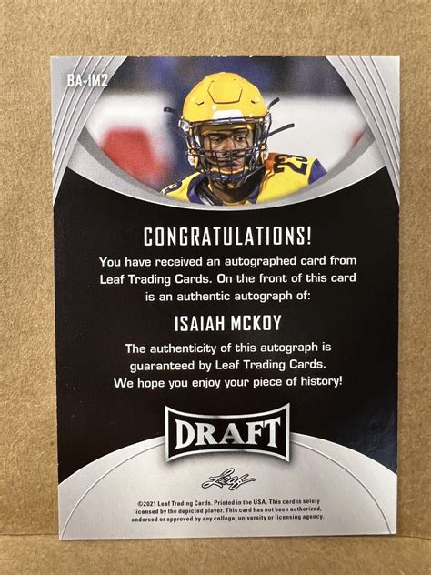 Leaf Draft Autographs Ba Im Isaiah Mckoy Au Rc For Sale