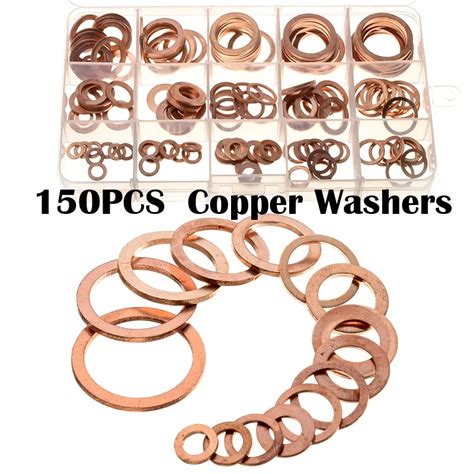 150pcs 15 Sizes Copper Washer Assorted Solid Copper Gasket Washers