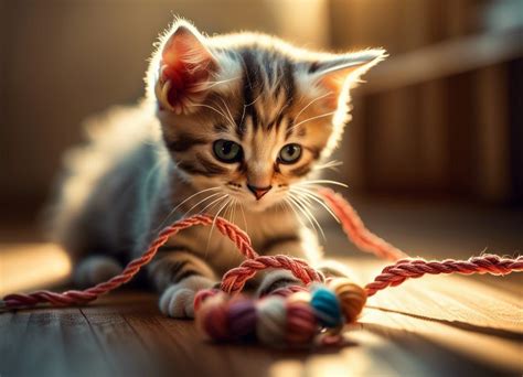 Cute Kitten Playing With Yarnstring Toy Ai Generated Artwork Nightcafe Creator