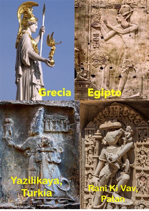 Four Different Images Of Ancient Greek Art With Captions In English And