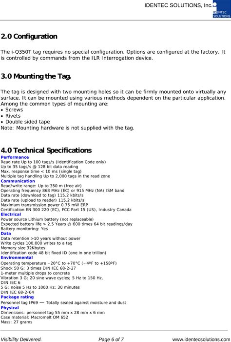 Identec Solutions Ilr Iq Thh Gen Active Uhf Transponder Tag User