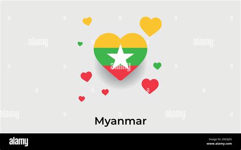 Myanmar Country Heart Love Myanmar National Flag Vector Illustration