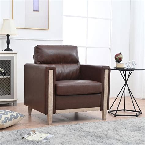 Harper & Bright Designs Brown PU 1-Seater Sofa Accent Arm Chair for ...