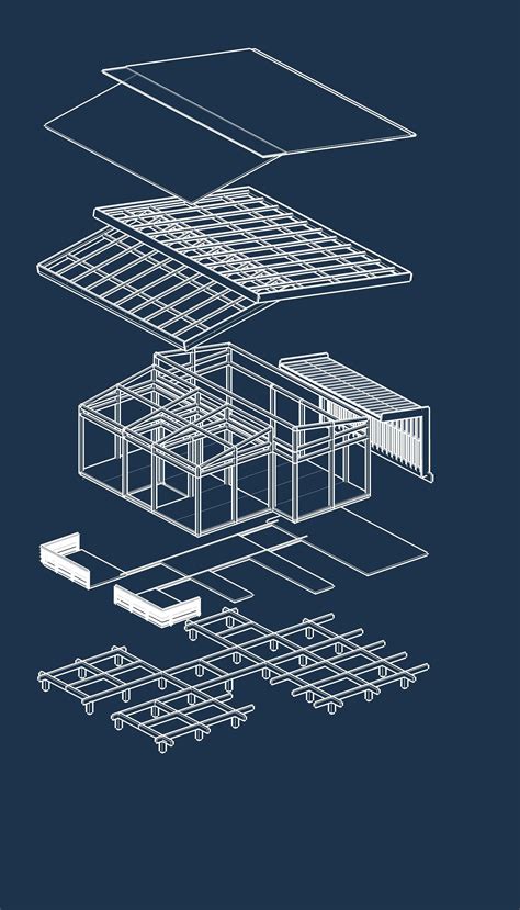 Exploded Axonometric Drawing Architecture Johnson Teal