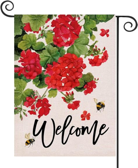 Hguan Double Sided X Inch Garden Flag Summer Red Flower Black And