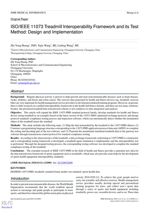 Pdf Isoieee 11073 Treadmill Interoperability Framework And Its Test