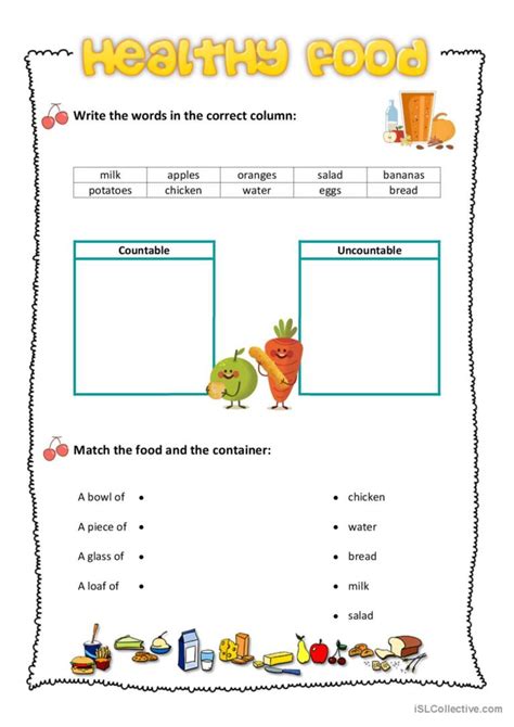 Food Countable Uncountabl Fran Ais Fle Fiches Pedagogiques Pdf Doc