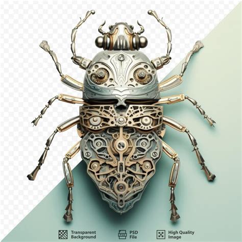 Premium Psd Metallic Beetle With A Silver Steampunk Mechanical Design