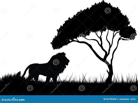 Lion in the Jungle Silhouette Stock Vector - Illustration of nature ...