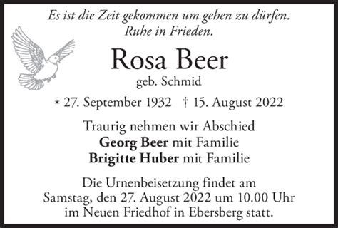 Traueranzeigen Von Rosa Beer Trauer Merkur De