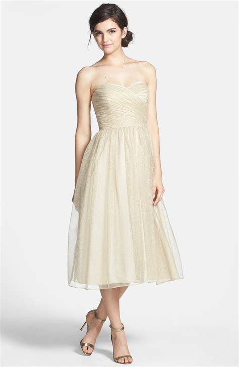 Aidan Mattox Ruched Metallic Tea Length Tulle Fit And Flare Dress Nordstrom