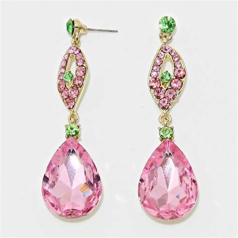 Pink And Green Aka Inspired Crystal Drop Earrings Formal Earrings