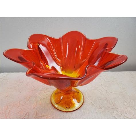 Vintage Viking Glass Mid Century Modern Footed Amberina Orange Art Glass Bowl Chairish