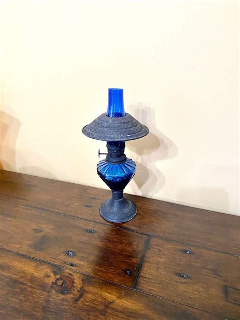 Vintage Cobalt Blue Oil Lamp Etsy