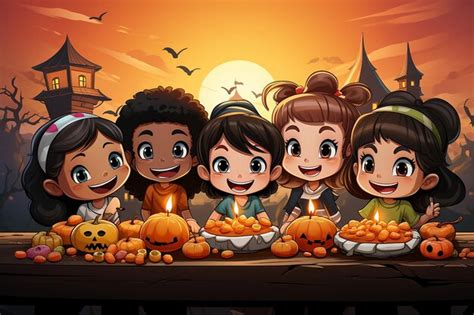 Premium AI Image | halloween kids dinner party cartoon