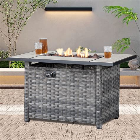 Ovios Inch Outdoor Wicker Propane Fire Pit Table For Deck