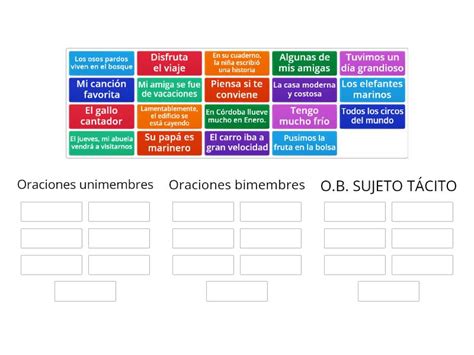 ORACIONES BIMEMBRES Y UNIMEMBRES Ordenar Por Grupo