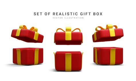 Premium Vector Set Of 3d Realistic Red Gift Boxes With Gold Ribbon