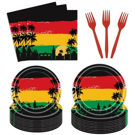 96 Pcs Reggae Birthday Tableware Set Disposable Jamaican Rastafari Palm