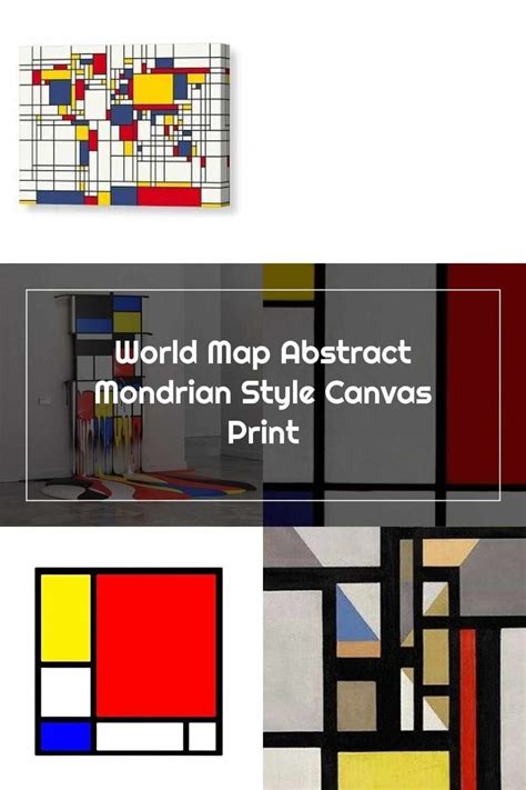 Mondrian World Map Abstract Mondrian Style Canvas Print