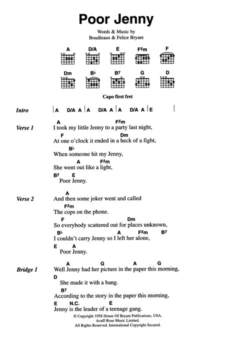 Poor Jenny by The Everly Brothers - Guitar Chords/Lyrics - Guitar Instructor