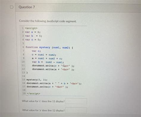 Solved Question 7 Consider The Following Javascript Code