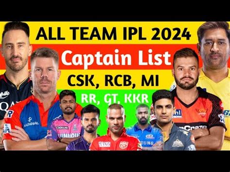 ALL TEAM IPL 2024 Captain List CSK RR GT KKR MI DL SRH Total IPL