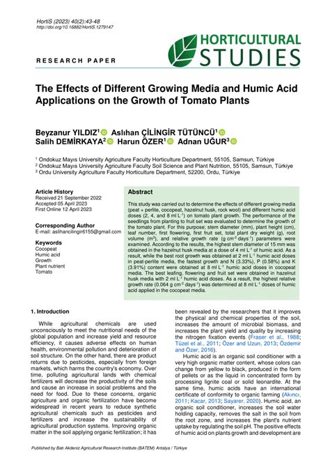 Pdf The Effects Of Different Growing Media And Humic Acid