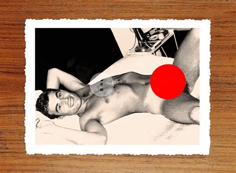 Vintage Male Nude Art Photo Print Handsome Naked Man In Bed And Smiling Erotic Vintage
