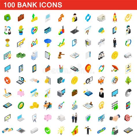 100 Bank Icons Set Isometric 3d Style Stock Vector Illustration Of